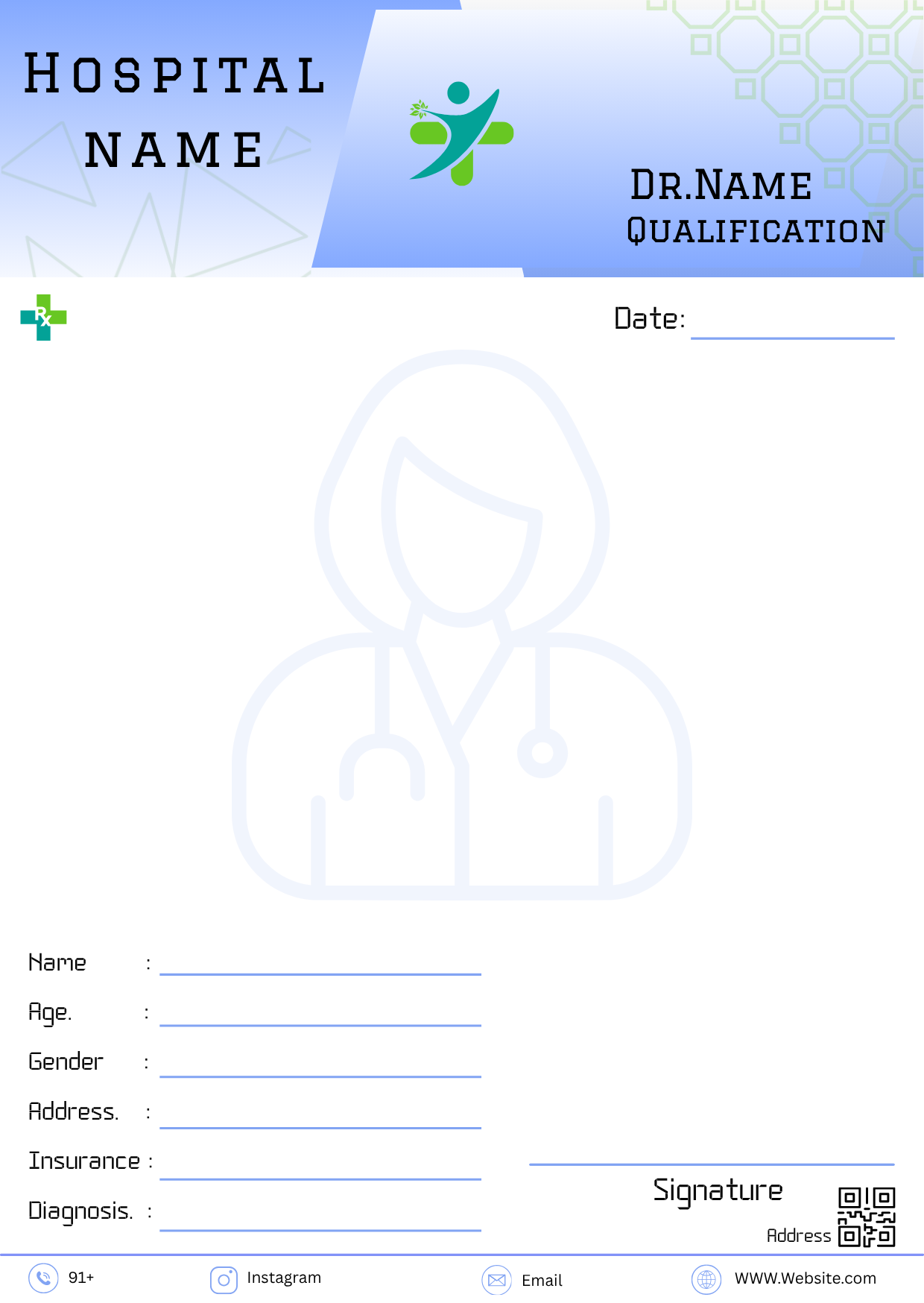 Blue Hex Pattern prescription pad template